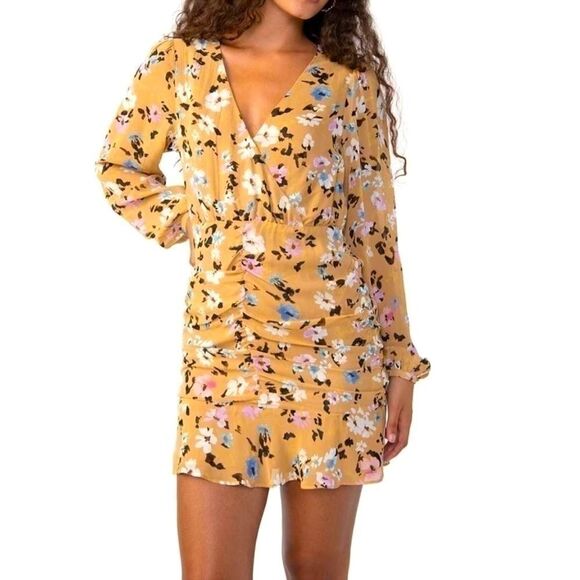 Sanctuary Women's Dreamer Floral-Print Ruched Mini Dress -Cafe Floral size 6 - Picture 1 of 9